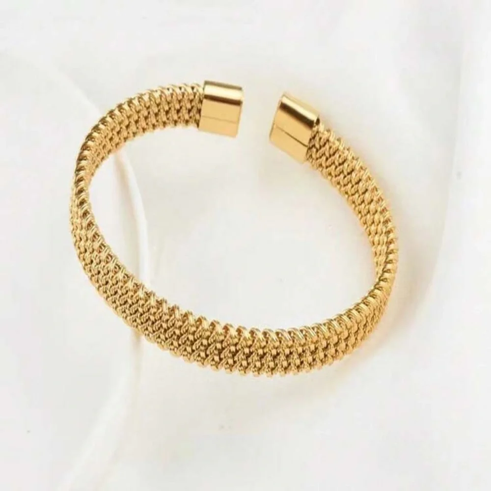 1pc Stainless Steel Gold Tone Spiderweb Design Open Cuff Bracelet For Couple - Picture 2 of 5
